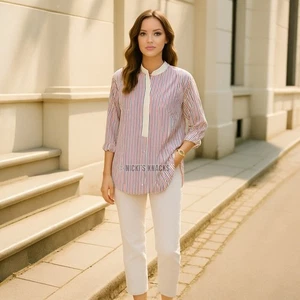 Tunica Alex Mill a righe cotone Popover rosso bianco blu camicia oversize taglia XS - Foto 1 di 10
