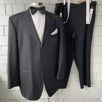 90s Vintage Hugo Boss Baker Jazz Black Wool Big & Tall Tuxedo Mens Size 50L - Image 1 of 4