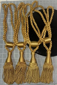 4 Gold Curtain Drape Rope and Tassel Tie Backs Tiebacks (2 Sets of 2) - Picture 1 of 3