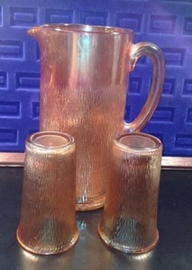 Carnival Glass Tree Bark Pitcher Tumblers Autumn Harvest Fall Thanksgiving Decor - Picture 1 of 12