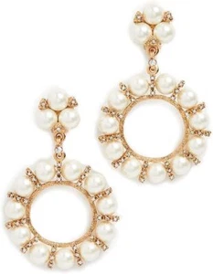 KENNETH JAY LANE, GOLD/CRYSTAL and 10MM PEARL CLIP EARRINGS - Picture 1 of 5