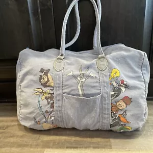 Vintage Looney Tunes Bugs Bunny Tweety Sport Denim Duffel Tote Bag Tax Sylvester - Picture 1 of 23