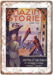 1935 Pulp Cover Amazing Stories v10 n03 Retro Look Reproduction Metal Sign J1040 - Picture 1 of 2