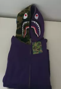 A Bathing Ape Hai Kapuzensweatshirt mit durchgehendem Reißverschluss UVP 415 £ lila tarnfarben Hoodie BAPE - Bild 1 von 18