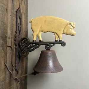 Cast Iron Pig Bell - Rustic Outdoor Farmhouse Bell - Piggy Decorative Bell - Picture 1 of 4