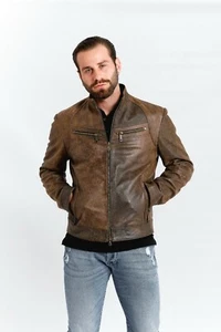GIACCA UOMO ARTIGIANALE, MOD: GIUBBOTTO IN PELLE - KEVIN OLD -TIME, VINTAGE. - Imagen 1 de 9