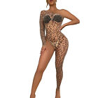 Damen Overall Leopardendruck Catsuit Sexy Bodysuit Einteilig Trikot Dehnbar