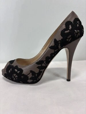 Valentino Tacones Plataforma Punta abierta Cosidos Negros Cuero Taupe Talla 39 EE. UU. 8  Foto 1 de 4