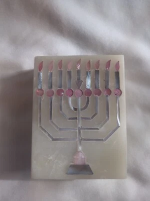 Vintage 4" Hand Carved Soapstonesoap/CardHolder Multi Stones Inlay Marquetry Art - Image 1 of 4