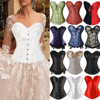 Women Sexy Overbust Boned Corset Burlesque Basque Top Lace--Up Costume Size 6-24 - Image 1 of 4