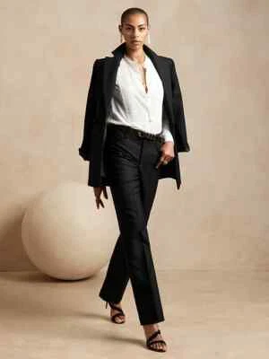 Banana Republic 4 High-Rise Straight Italian Wool Pant 4 #773624 Black NEW - Image 1 of 4