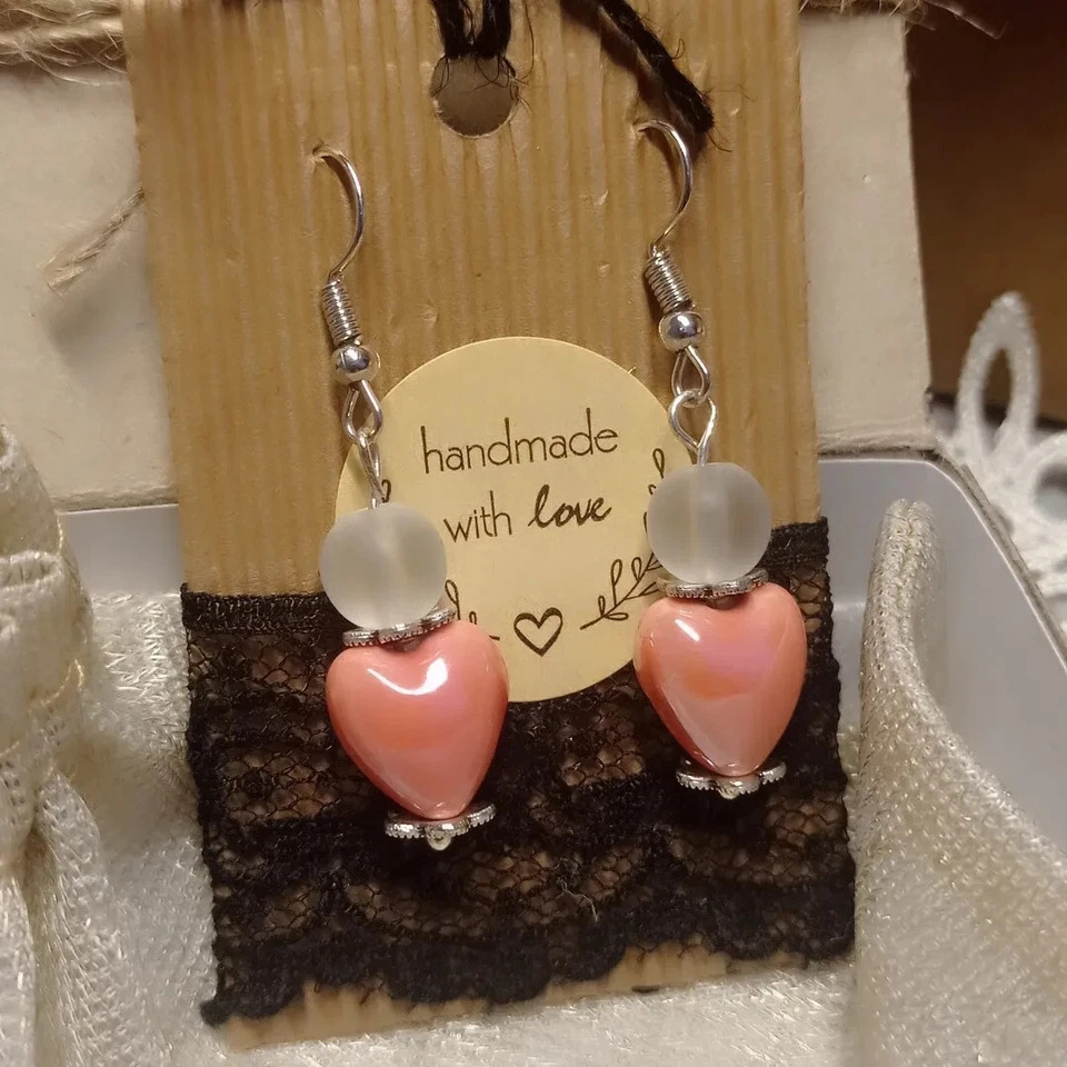 Orecchini donna con cuore di ceramica e Perla di Vetro Argento💙 LuaCreazioni 💙 - Immagine 1 di 1