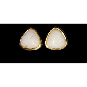 VTG Givenchy Pristine Clip On Earrings GoldTone Triangle Faux Marble Statement - Picture 1 of 6