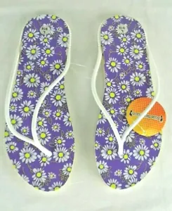 Sole Selection Purple White Floral Print Flip Flop Sandals Womens Large 9-10 NWT - Picture 1 of 12