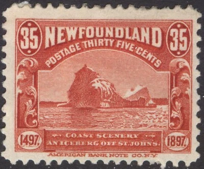 NEWFOUNDLAND 73 35c RED 1897 CABOT ISSUE ICEBURG OFF ST JOHNS MPH (#25) CV$120 - Image 1 of 2