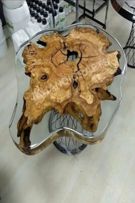 New Crystal Clear Epoxy Table Top Live Edge Dining Coffee Table Home Decor Gift - Image 1 of 4