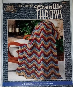 M6 AMERICAN S. OF NEEDLEWORK 1999, KNIT & CROCHET CHENILLE THROWS - 7 DESIGNS - Picture 1 of 2