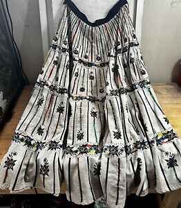 Vintage 1950s Maya de Mexico Hand Painted Skirt Sequined Adjustable Waist 12