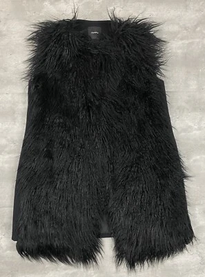 THEORY NYMA V CODY FAUX FUR LONG VEST COAT BLACK P PETITE - Image 1 of 4