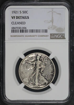 1921-S Walking Liberty Half Dollar NGC VF Details Cleaned - Key Date of Series! - Image 1 of 2