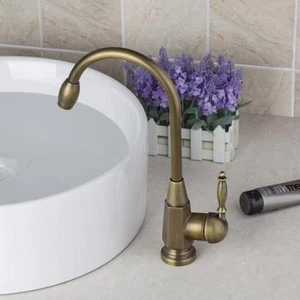 Rubinetto miscelatore bagno ottone antico girevole maniglia singola montaggio a ponte - Foto 1 di 6