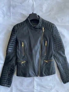 Mango Black Genuine Leather Jacket Size S - Picture 1 of 14