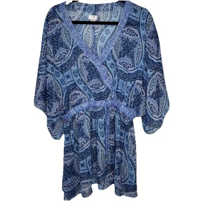 De Colección Colección Jaclyn Smith Kimino Encubrimiento Azul Paisley Gasa Transparente Boho Playa Foto 1 de 4
