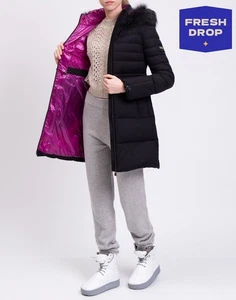 RRP €750 TATRAS Down Quilted Jacket Size 2 S Black Raccoon Fur Trim Hooded Logo  - Picture 1 of 9