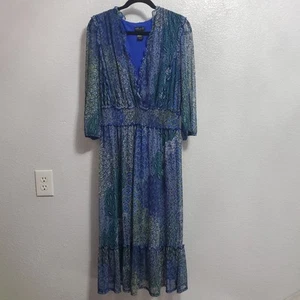 Abito donna Kate and Lily 18W stampa blu floreale a strati maxi foderato contadino boho - Foto 1 di 15