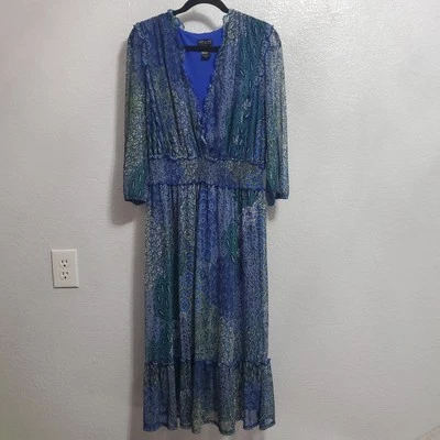 Kate and Lily Dress Women 18W Blue Print Flowy Tiered Maxi Lined Peasant Boho - Image 1 of 4