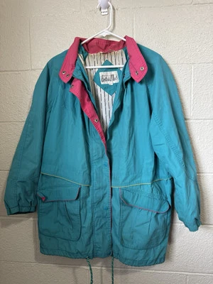 Chaqueta vintage British Mist años 90 para mujer verde azulado y rosa talla grande Foto 1 de 4