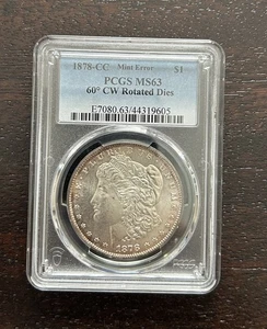 1878-CC Morgan $1 PCGS MS63 60 Degree CW Reverse Rotation & Toned **Mint Error** - Picture 1 of 3