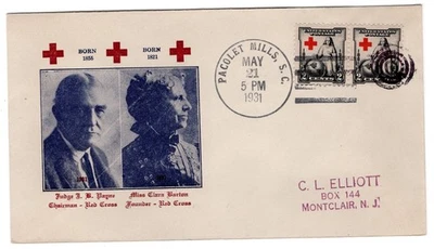 #702 Red Cross 1931 First Day Cover - #3 Elliott Unofficial u/o Pacolet Mills SC - Image 1 of 2