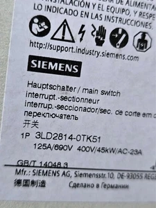 Siemens 3LD2814-0TK51 3-poliger Hauptlasttrennschalter BRANDNEU KOSTENLOSER VERSAND - Bild 1 von 3
