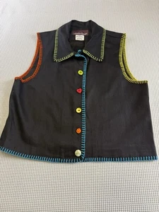 Vintage Alexander Campbell Damen Weste schwarz bunte Nähte/Knöpfe Größe M - Bild 1 von 12