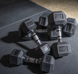 Hex Dumbbells Weights, Sport Gym Rubber Encased 2kg to 30kg, Sold in Pairs - Picture 1 of 3