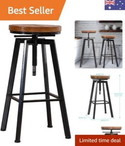 Bar Stools Height Adjustable, 360° Swivel Industrial Rustic Bar Chairs Backle... - Picture 1 of 8