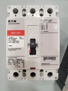 Cutler hammer Eaton HFD3070 70amp 3 pole circuit breaker type HFD 65k New! - Picture 1 of 3