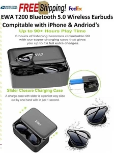 Android, iPhone EWA T200 Bluetooth 5.0 Wireless Earbuds & Charger Aluminum Case - Picture 1 of 10