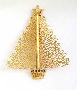 Vtg Gold Tone Modernist MCM Filigree Christmas Tree Pin Brooch - Picture 1 of 3