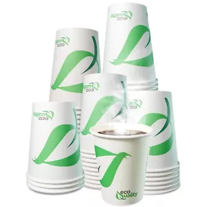 10oz Compostable Biodegradable Disposable White Paper Hot Cold Coffee Cups - Picture 1 of 7
