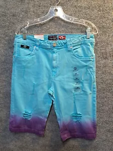 PANTALONCINO JEANS UOMO 32 DENIM INVECCHIATO "SWITCH NOTEVOLE" NUOVO CON ETICHETTE bluverde/viola - Foto 1 di 6