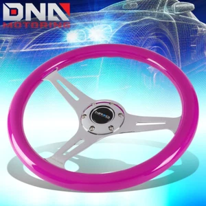 NRG ST-015CH-NPP 350MM CHROME SPOKE NEON PURPLE WOOD GRAIN GRIP STEERING WHEEL - Picture 1 of 5