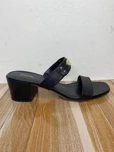Michael Kors Summer Mid Heeled Sandals Mule MK Logo Leather Black Size 9.5M - Picture 1 of 12