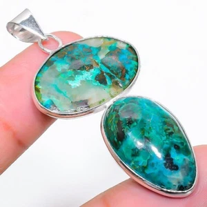 Natürlicher Chrysokoll Edelstein 925 Sterlingsilber Schmuck Anhänger Größe 2" - Bild 1 von 1