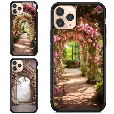 For iPhone SE4 16E 12 13 14 15 16 Pro Max romantic archway flowers red Anti Slip - Image 1 of 4