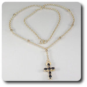 Pendente Zaffiro Nero + Catena Argento 925 + Placcato Oro. - Foto 1 di 2
