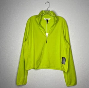 NWT Rains Lime Fleece Long Sleeve Crop Top 1/4 Zip Sweatshirt Women’s Size XL - Picture 1 of 7