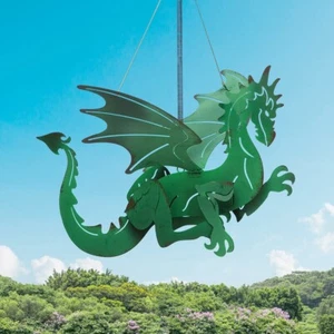 Flying Green Dragon Hanging Outdoor Garden Dangler Iron Figurine Garden Decor - Picture 1 of 12
