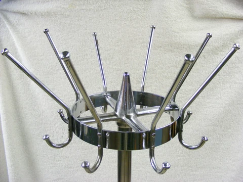 Vintage Chrome Art Deco Industrial MCM Mid Century Barber Shop Coat Rack, Tree Cover
